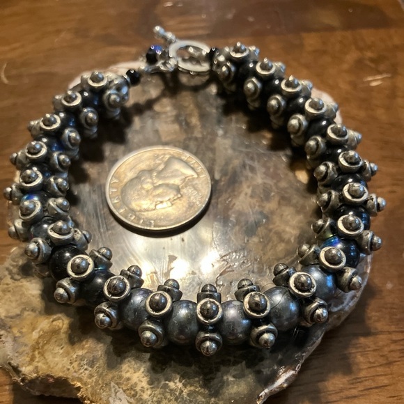 Handmade Futuristic Industrial Steampunk Chunky Titanium Finish Beaded Bracelet - Picture 2 of 3